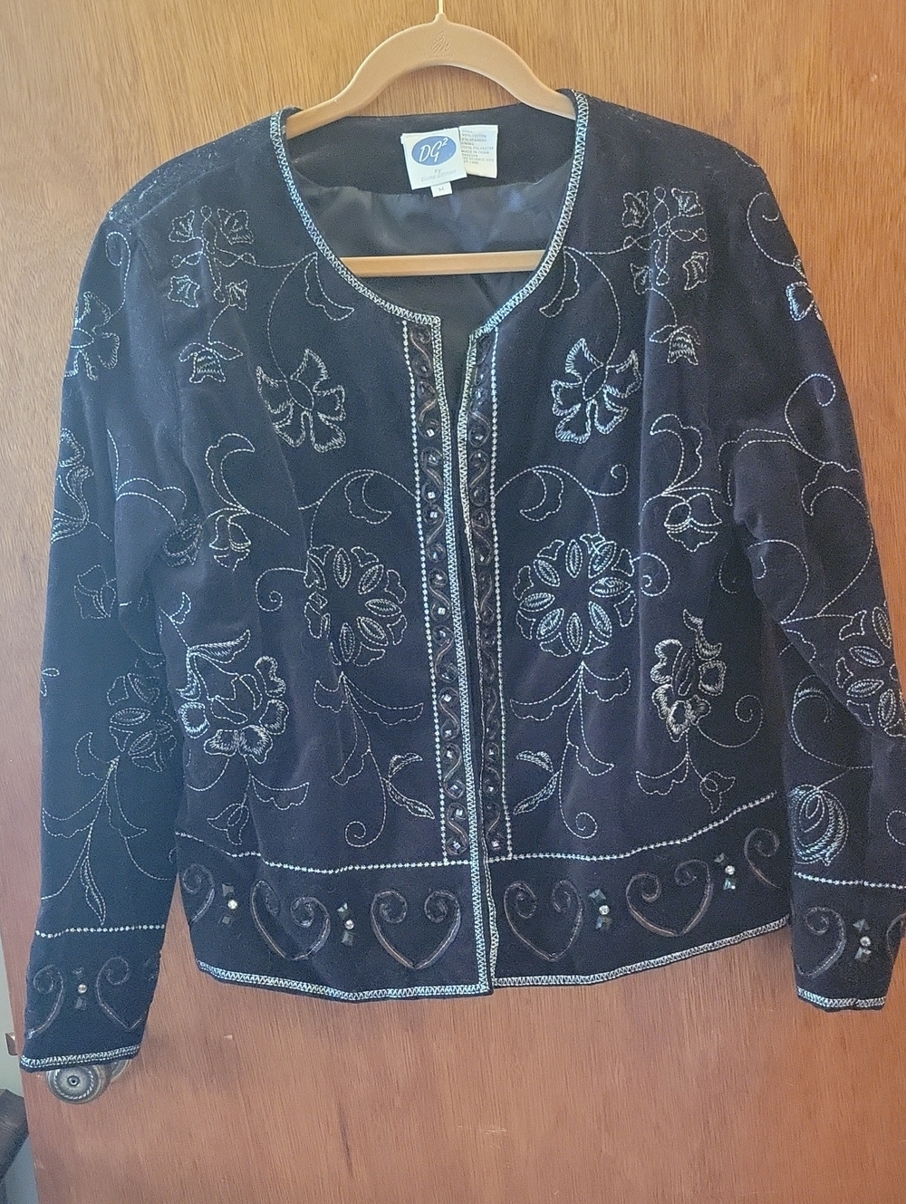 Diane Gilman Black Velvet Jacket with Silver Floral Embroidery
